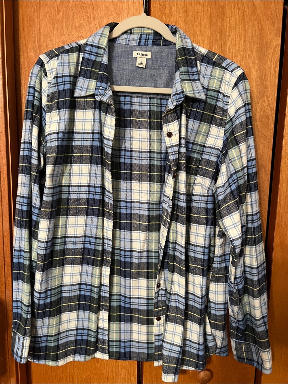 L.L. Bean Light Blue and Navy Plaid Flannel Shirt